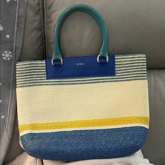 Furla Handbags - Furla Blue and Yellow Tote Bag